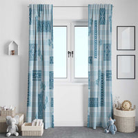 Hawaiian Quilt Tapa On Cold Blue Palaka Motifs Window Curtain