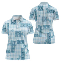 Hawaiian Quilt Tapa On Cold Blue Palaka Motifs Women Polo Shirt