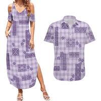 Hawaiian Quilt Tapa On Lilac Palaka Motifs Couples Matching Summer Maxi Dress and Hawaiian Shirt LT7 Lilac - Polynesian Pride