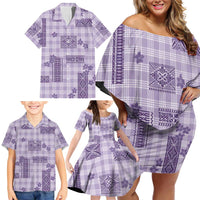 Hawaiian Quilt Tapa On Lilac Palaka Motifs Family Matching Off Shoulder Short Dress and Hawaiian Shirt LT7 - Polynesian Pride