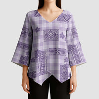 Hawaiian Quilt Tapa On Lilac Palaka Motifs Kimono Sleeve Blouse