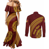 Tonga High School Couples Matching Mermaid Dress and Long Sleeve Button Shirt THS Anniversary Ngatu Motif LT7 - Polynesian Pride