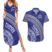 Tupou College Toloa Couples Matching Summer Maxi Dress and Hawaiian Shirt Ngatu Tapa Mix Style