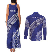 Tupou College Toloa Couples Matching Tank Maxi Dress and Long Sleeve Button Shirt Ngatu Tapa Mix Style