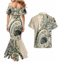 Aloha Hawaii Tapa Couples Matching Mermaid Dress and Hawaiian Shirt Summer Green Hawaiian Ipu LT7 - Polynesian Pride
