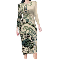Aloha Hawaii Tapa Long Sleeve Bodycon Dress Summer Green Hawaiian Ipu - Polynesian Pride