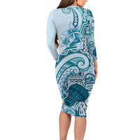 Aloha Hawaii Tapa Family Matching Long Sleeve Bodycon Dress and Hawaiian Shirt Cool Turquoise Hawaiian Ipu LT7 - Polynesian Pride