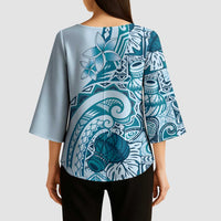 Aloha Hawaii Tapa Kimono Sleeve Blouse Cool Turquoise Hawaiian Ipu - Polynesian Pride