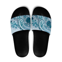 Aloha Hawaii Tapa Slide Sandals Cool Turquoise Hawaiian Ipu - Polynesian Pride