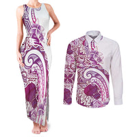 Aloha Hawaii Tapa Couples Matching Tank Maxi Dress and Long Sleeve Button Shirt Vibrant Fuchsia Hawaiian Ipu - Polynesian Pride