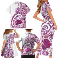 Aloha Hawaii Tapa Family Matching Short Sleeve Bodycon Dress and Hawaiian Shirt Vibrant Fuchsia Hawaiian Ipu - Polynesian Pride