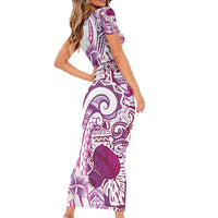 Aloha Hawaii Tapa Family Matching Short Sleeve Bodycon Dress and Hawaiian Shirt Vibrant Fuchsia Hawaiian Ipu - Polynesian Pride