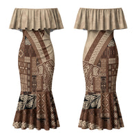 Samoa Mamanu Siapo Mocha Couples Matching Mermaid Dress and Hawaiian Shirt Tatau Malie