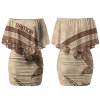 Samoa Mamanu Siapo Mocha Couples Matching Off Shoulder Short Dress and Hawaiian Shirt Tatau Malie