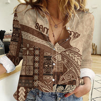 Samoa Mamanu Siapo Mocha Women Casual Shirt Tatau Malie