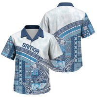 Samoa Mamanu Siapo Royal Blue Family Matching Off The Shoulder Long Sleeve Dress and Hawaiian Shirt Tatau Malie