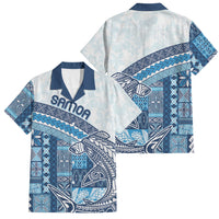 Samoa Mamanu Siapo Royal Blue Family Matching Off Shoulder Maxi Dress and Hawaiian Shirt Tatau Malie