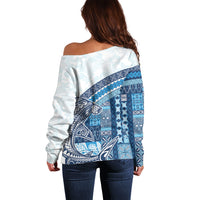 Samoa Mamanu Siapo Royal Blue Off Shoulder Sweater Tatau Malie