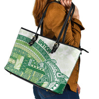 Samoa Mamanu Siapo Forest Green Leather Tote Bag Tatau Malie