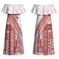 Samoa Mamanu Siapo Crimson Couples Matching Off Shoulder Maxi Dress and Long Sleeve Button Shirt Tatau Malie