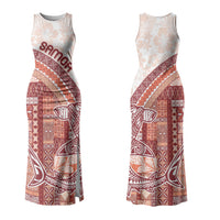 Samoa Mamanu Siapo Crimson Couples Matching Tank Maxi Dress and Long Sleeve Button Shirt Tatau Malie