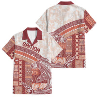 Samoa Mamanu Siapo Crimson Family Matching Long Sleeve Bodycon Dress and Hawaiian Shirt Tatau Malie