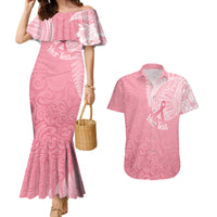 Personalised New Zealand Couples Matching Mermaid Dress and Hawaiian Shirt Pink Ribbon Tattoo Mix Silver Fern LT7 Pink - Polynesian Pride