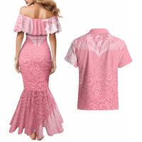 Personalised New Zealand Couples Matching Mermaid Dress and Hawaiian Shirt Pink Ribbon Tattoo Mix Silver Fern LT7 - Polynesian Pride
