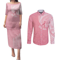 Personalised New Zealand Couples Matching Puletasi Dress and Long Sleeve Button Shirts Pink Ribbon Tattoo Mix Silver Fern LT7 Pink - Polynesian Pride
