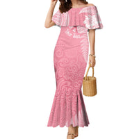 Personalised New Zealand Mermaid Dress Pink Ribbon Tattoo Mix Silver Fern LT7 Women Pink - Polynesian Pride