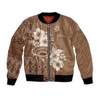 Tonga Ngatu Kupesi Brown Tapa Bomber Jacket Koe Otua Mo Tonga Ko Hoku Tofia LT7 Unisex Mocha - Polynesian Pride