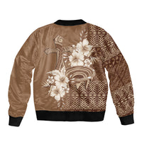 Tonga Ngatu Kupesi Brown Tapa Bomber Jacket Koe Otua Mo Tonga Ko Hoku Tofia LT7 - Polynesian Pride