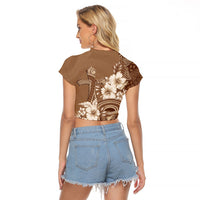 Tonga Ngatu Kupesi Brown Tapa Raglan Cropped T Shirt Koe Otua Mo Tonga Ko Hoku Tofia