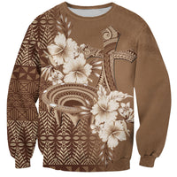 Tonga Ngatu Kupesi Brown Tapa Sweatshirt Koe Otua Mo Tonga Ko Hoku Tofia LT7 Unisex Mocha - Polynesian Pride