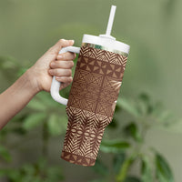 Tonga Ngatu Kupesi Brown Tapa Tumbler With Handle Koe Otua Mo Tonga Ko Hoku Tofia LT7 - Polynesian Pride