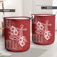 Tonga Ngatu Kupesi Royal Red Laundry Basket Koe Otua Mo Tonga Ko Hoku Tofia LT7 - Polynesian Pride