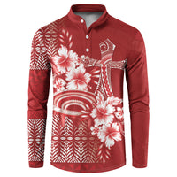 Tonga Ngatu Kupesi Royal Red Button Sweatshirt Koe Otua Mo Tonga Ko Hoku Tofia LT7 Red - Polynesian Pride