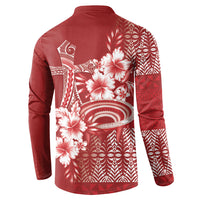Tonga Ngatu Kupesi Royal Red Button Sweatshirt Koe Otua Mo Tonga Ko Hoku Tofia LT7 - Polynesian Pride