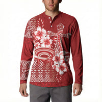 Tonga Ngatu Kupesi Royal Red Button Sweatshirt Koe Otua Mo Tonga Ko Hoku Tofia LT7 - Polynesian Pride