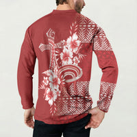 Tonga Ngatu Kupesi Royal Red Button Sweatshirt Koe Otua Mo Tonga Ko Hoku Tofia LT7 - Polynesian Pride