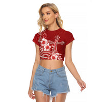 Tonga Ngatu Kupesi Royal Red Raglan Cropped T Shirt Koe Otua Mo Tonga Ko Hoku Tofia