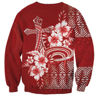 Tonga Ngatu Kupesi Royal Red Sweatshirt Koe Otua Mo Tonga Ko Hoku Tofia LT7 - Polynesian Pride