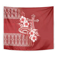 Tonga Ngatu Kupesi Royal Red Tapestry Koe Otua Mo Tonga Ko Hoku Tofia LT7 - Polynesian Pride
