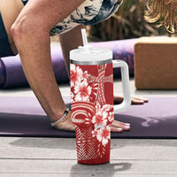 Tonga Ngatu Kupesi Royal Red Tumbler With Handle Koe Otua Mo Tonga Ko Hoku Tofia LT7 - Polynesian Pride