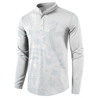 Tonga Ngatu Kupesi White Sunday Fakame Button Sweatshirt Koe Otua Mo Tonga Ko Hoku Tofia LT7 - Polynesian Pride