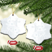 Tonga Ngatu Kupesi White Sunday Fakame Ceramic Ornament Koe Otua Mo Tonga Ko Hoku Tofia LT7 Snow Flake White - Polynesian Pride