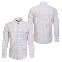 Tonga Ngatu Kupesi White Sunday Fakame Family Matching Mermaid Dress and Hawaiian Shirt Koe Otua Mo Tonga Ko Hoku Tofia LT7 Dad's Shirt - Long Sleeve White - Polynesian Pride