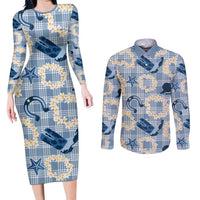Aloha Hawaii Paniolo Jeans Palaka Couples Matching Long Sleeve Bodycon Dress and Long Sleeve Button Shirt Coastal Rodeo - Polynesian Pride