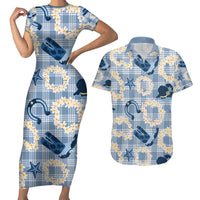 Aloha Hawaii Paniolo Jeans Palaka Couples Matching Short Sleeve Bodycon Dress and Hawaiian Shirt Coastal Rodeo LT7 Pastel Blue - Polynesian Pride