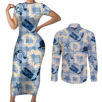 Aloha Hawaii Paniolo Jeans Palaka Couples Matching Short Sleeve Bodycon Dress and Long Sleeve Button Shirt Coastal Rodeo - Polynesian Pride